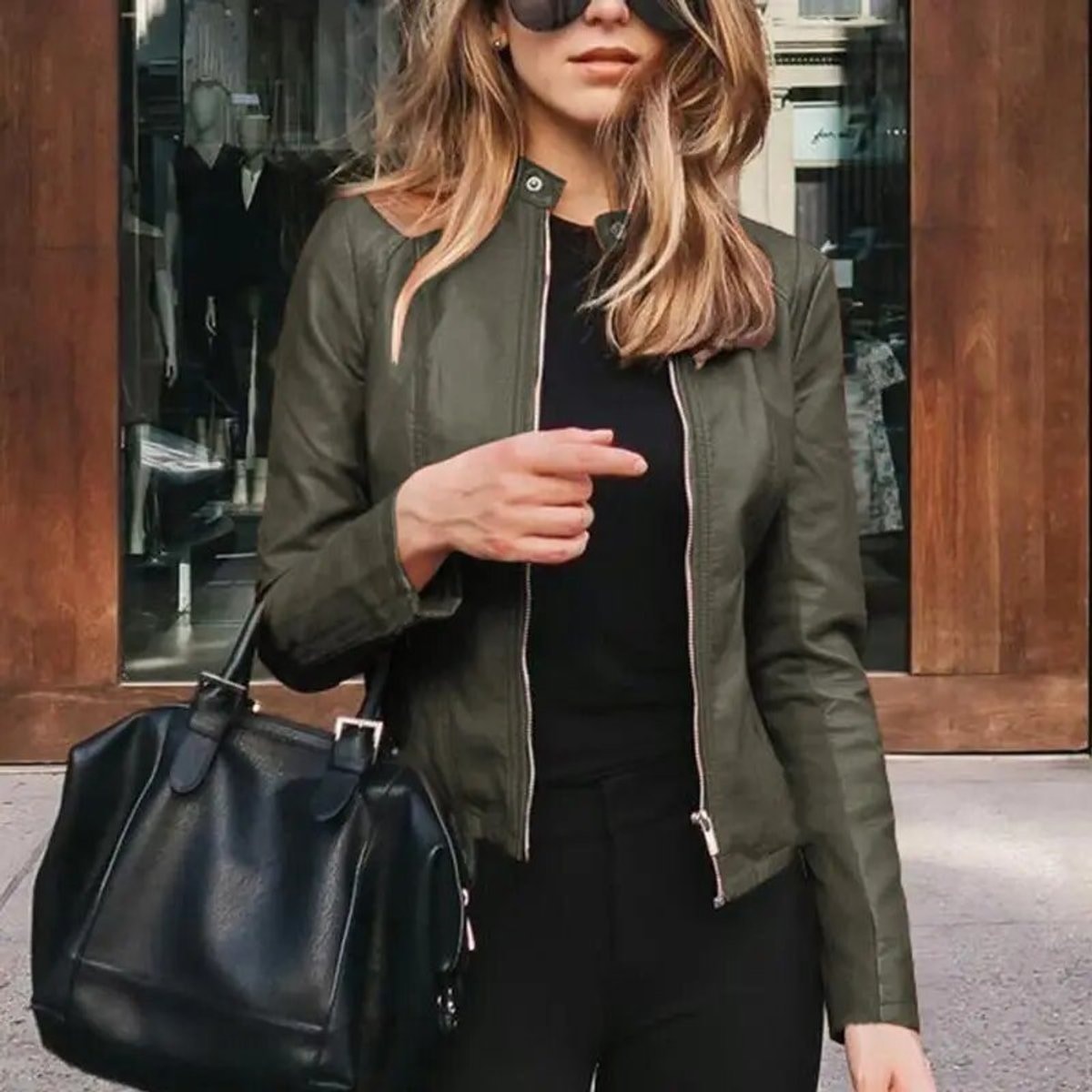 Aria | Women's Slim-Fit Zip-Up Faux Leather Jacket — 5