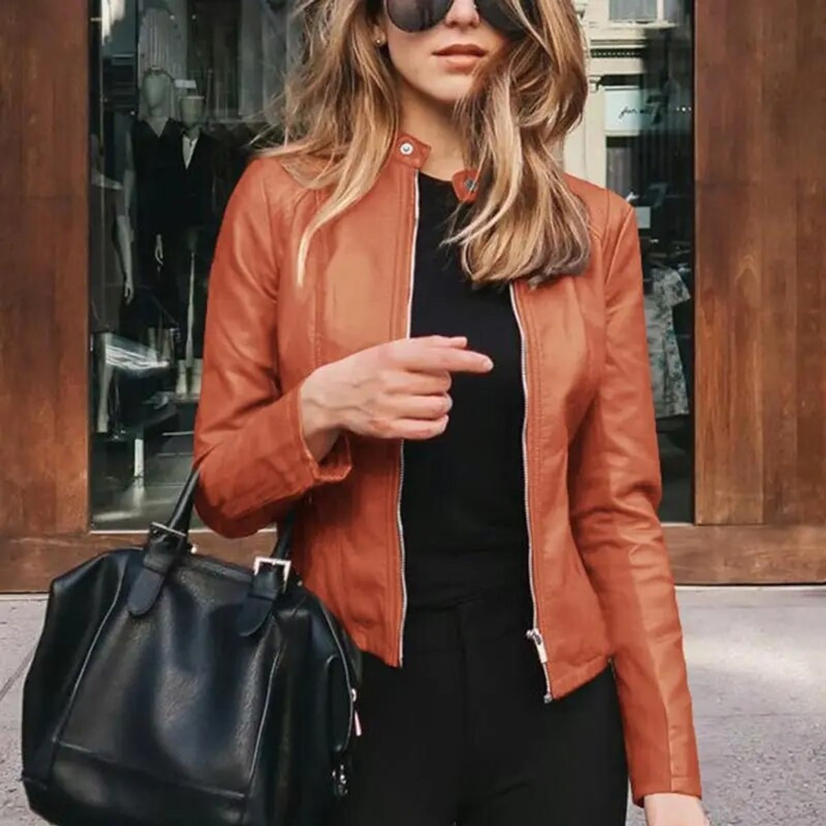 Aria | Women's Slim-Fit Zip-Up Faux Leather Jacket — 6