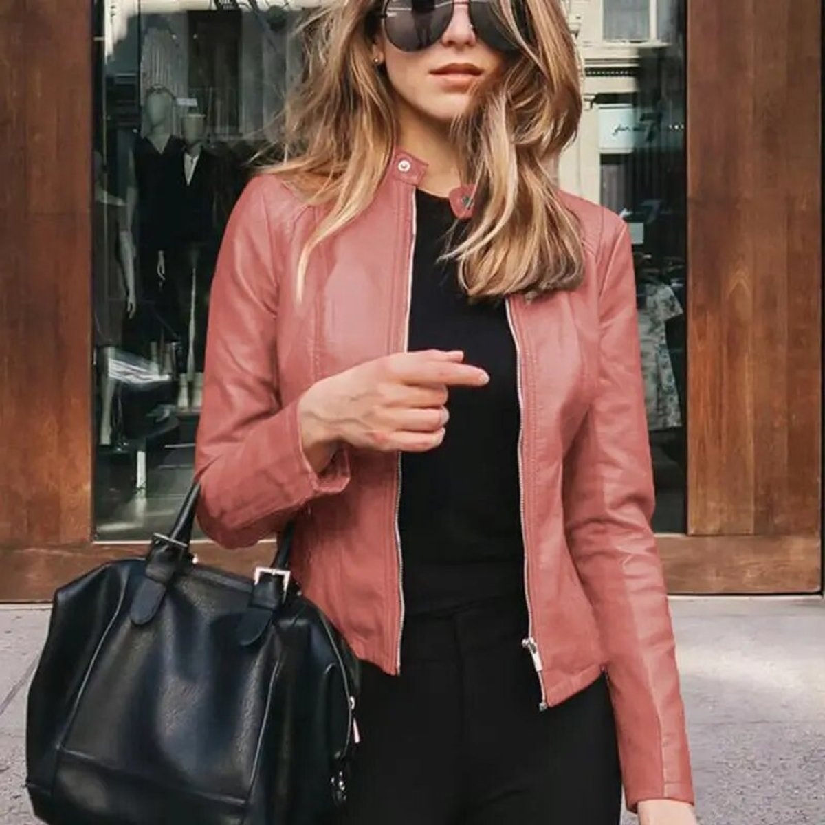 Aria | Women's Slim-Fit Zip-Up Faux Leather Jacket — 7