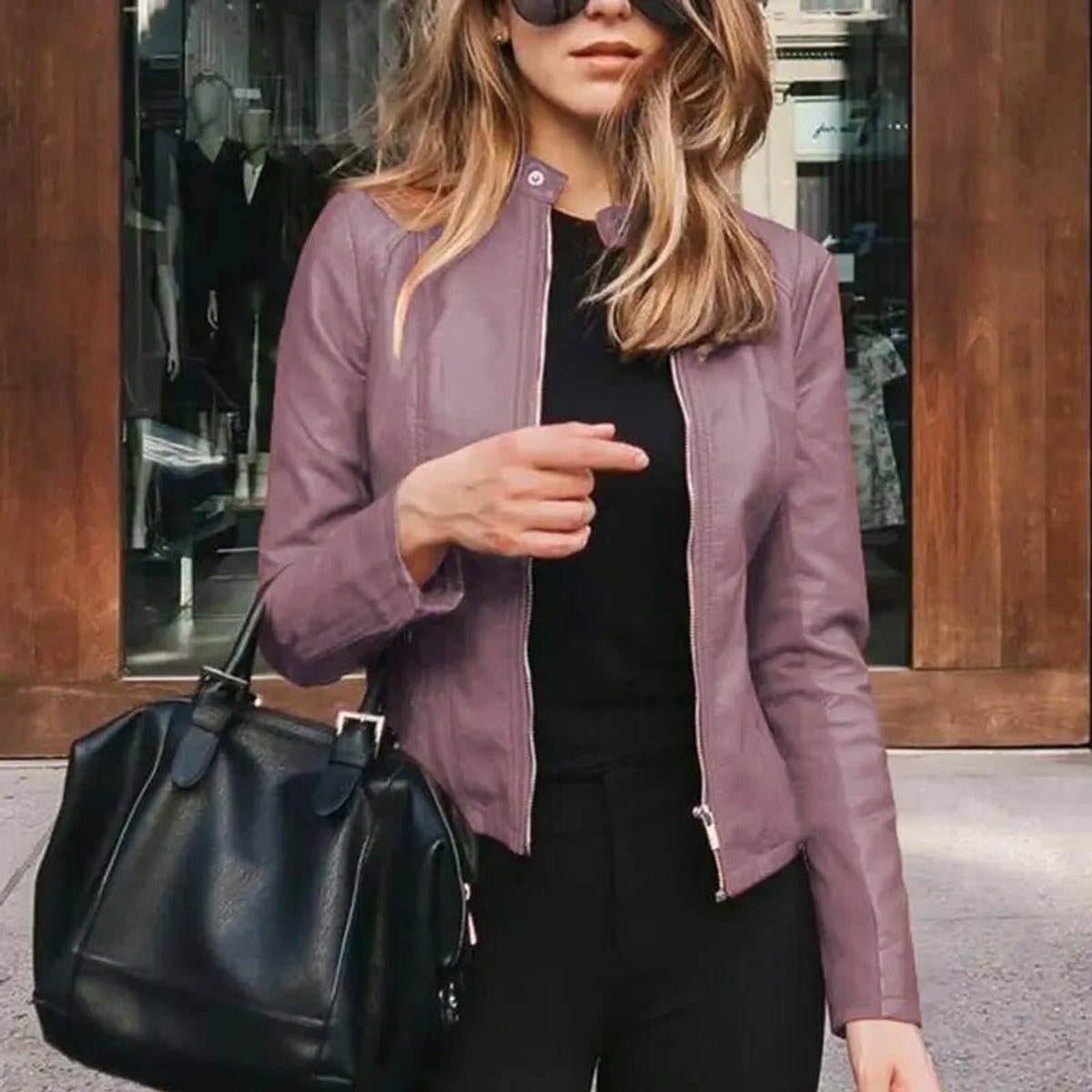 Aria | Women's Slim-Fit Zip-Up Faux Leather Jacket — 8