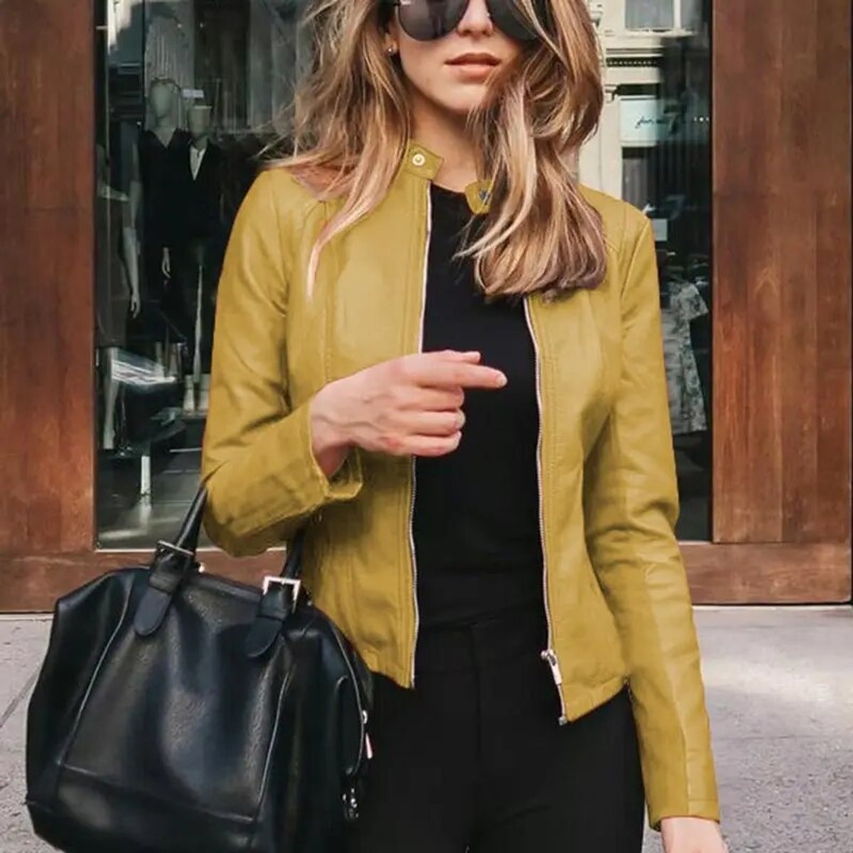 Aria | Women's Slim-Fit Zip-Up Faux Leather Jacket — 9