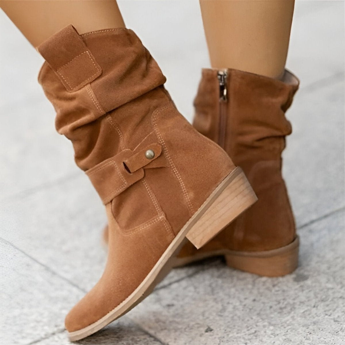 Sophia | Women's Slouchy Faux Suede Mid-Calf Knee High Boots Block Heel — 1