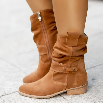Sophia | Women's Slouchy Faux Suede Mid-Calf Knee High Boots Block Heel — 2