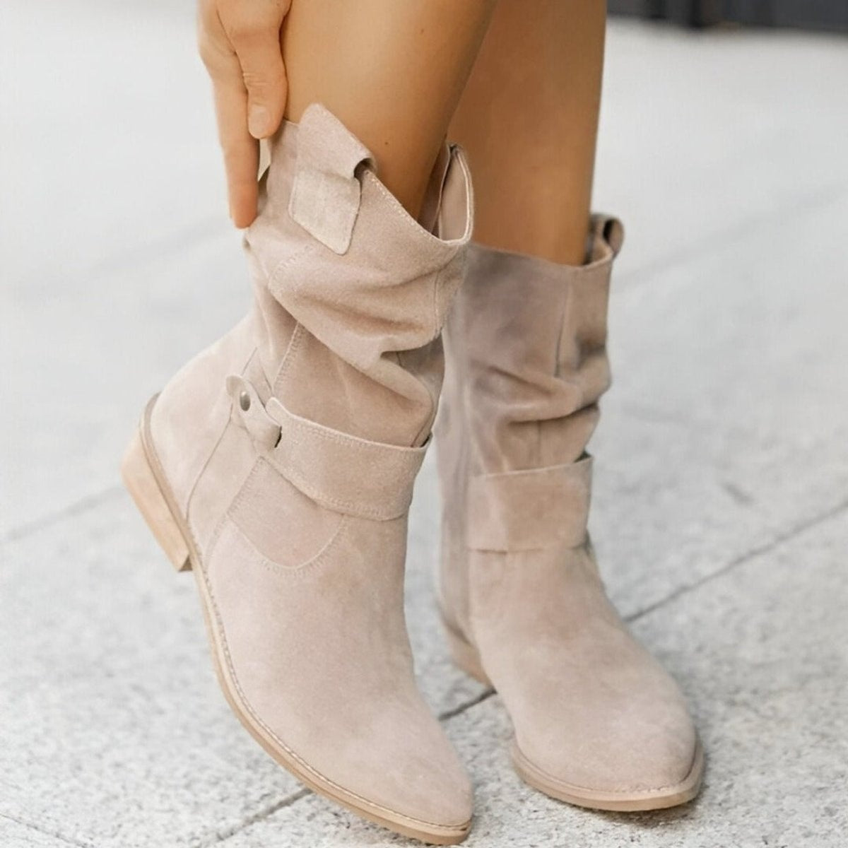 Sophia | Women's Slouchy Faux Suede Mid-Calf Knee High Boots Block Heel — 6