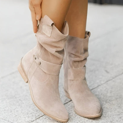 Sophia | Women's Slouchy Faux Suede Mid-Calf Knee High Boots Block Heel — 6