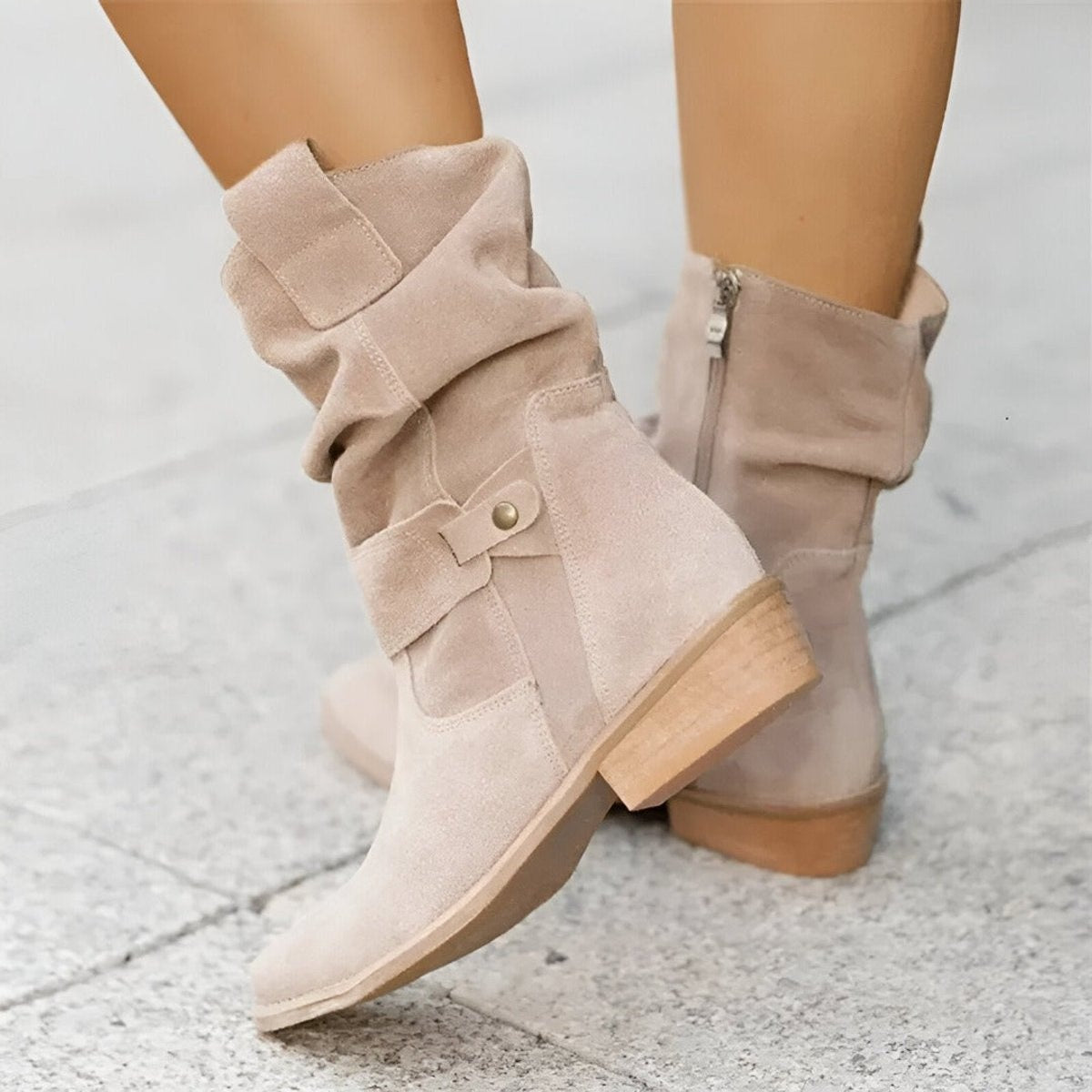 Sophia | Women's Slouchy Faux Suede Mid-Calf Knee High Boots Block Heel — 7