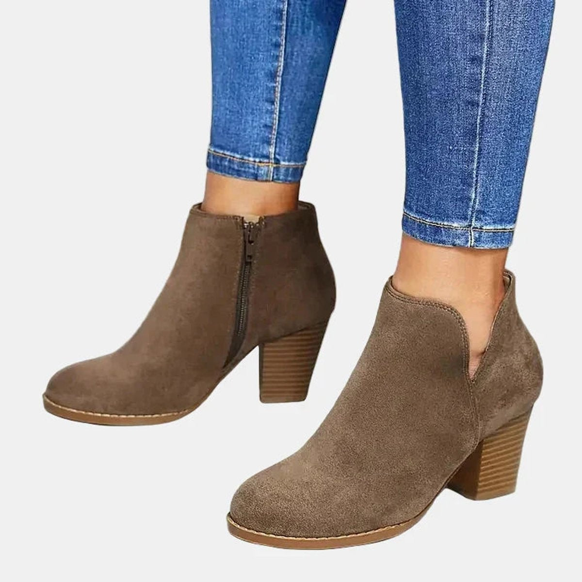 Luna | Bottines à talon bloc en suède pour femmes avec fermeture éclair sur le côté — 1