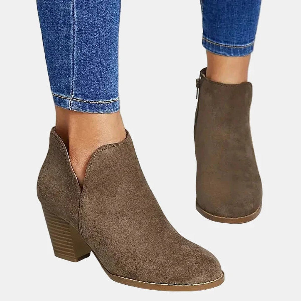 Luna | Bottines à talon bloc en suède pour femmes avec fermeture éclair sur le côté — 2