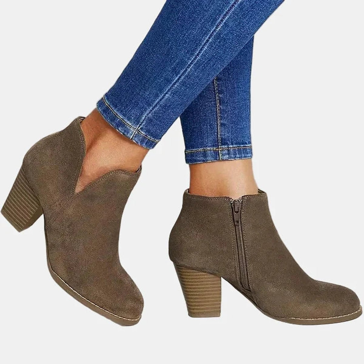 Luna | Bottines à talon bloc en suède pour femmes avec fermeture éclair sur le côté — 3
