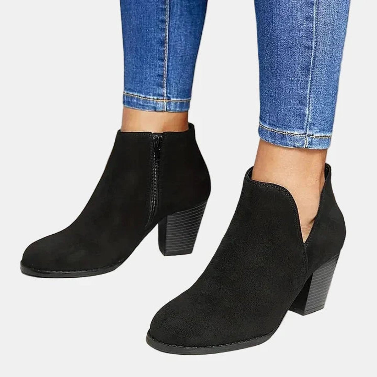 Luna | Bottines à talon bloc en suède pour femmes avec fermeture éclair sur le côté — 5