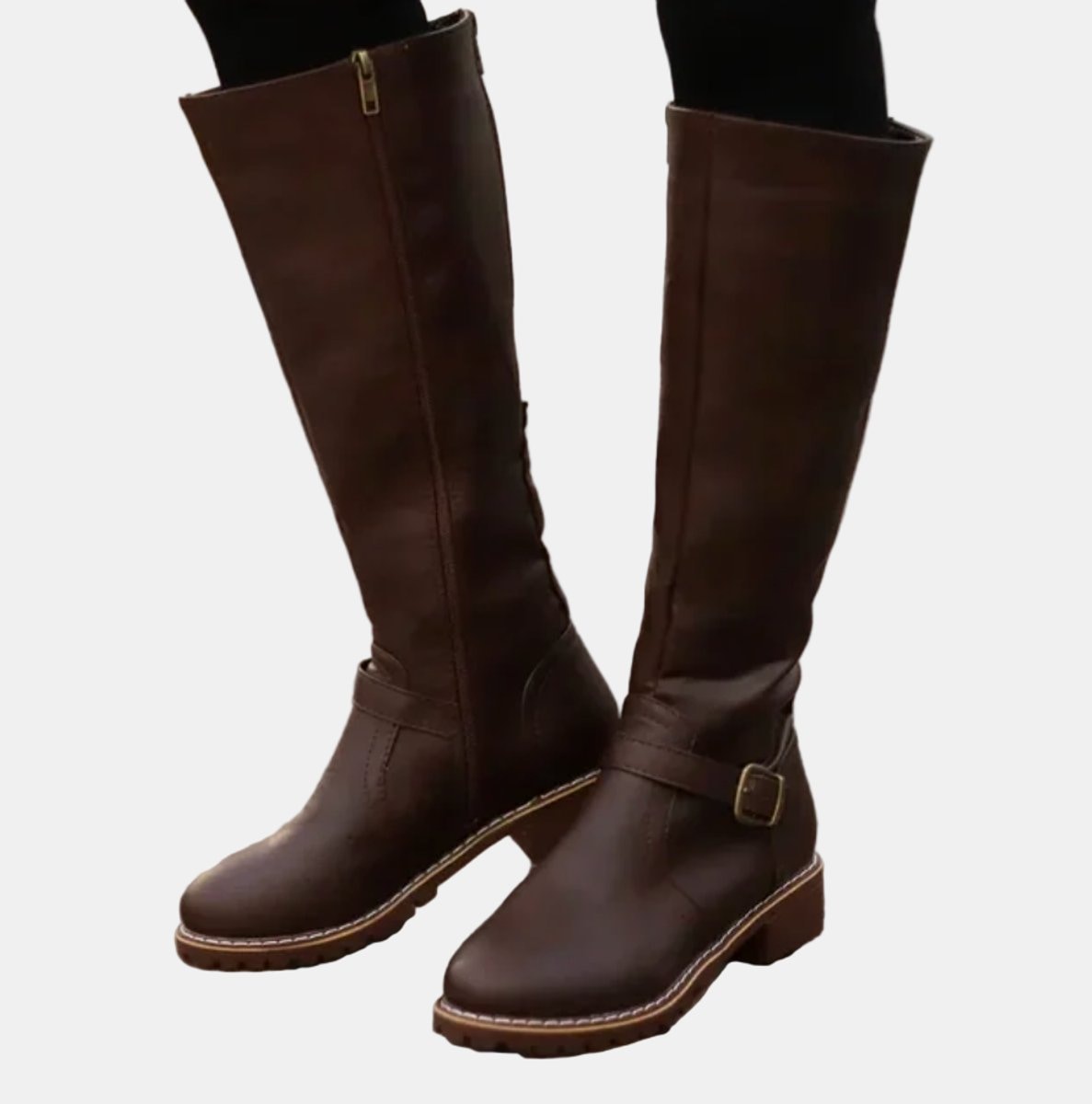 Charlotte | Women's Tall Riding Knee High Boots Buckle Strap Low Heel — 3