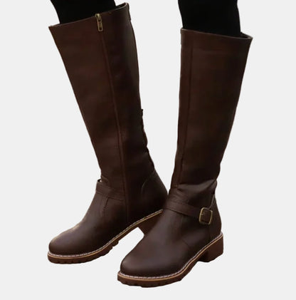 Charlotte | Women's Tall Riding Knee High Boots Buckle Strap Low Heel — 3