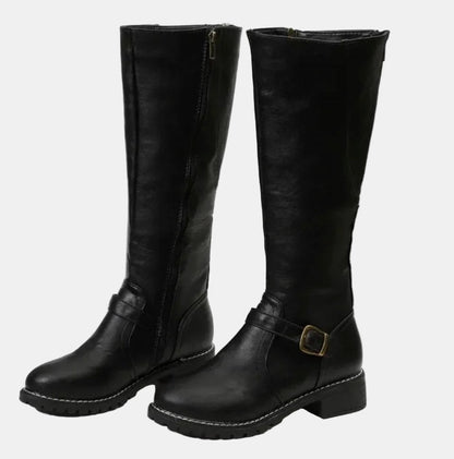 Charlotte | Women's Tall Riding Knee High Boots Buckle Strap Low Heel — 4