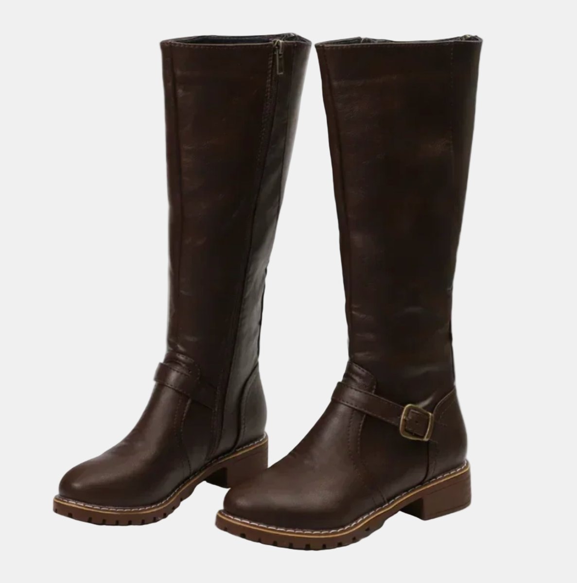 Charlotte | Women's Tall Riding Knee High Boots Buckle Strap Low Heel — 5
