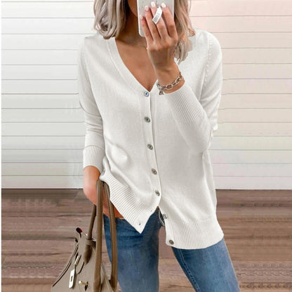 Sophia | Women's V-Neck Button-Front Long Sleeve Knit Cardigan — 11