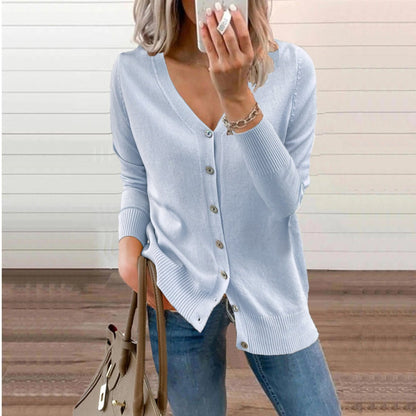 Sophia | Women's V-Neck Button-Front Long Sleeve Knit Cardigan — 12