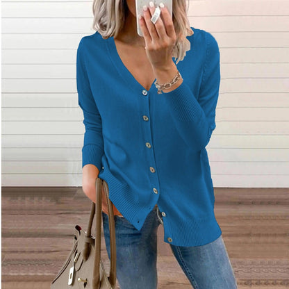 Sophia | Women's V-Neck Button-Front Long Sleeve Knit Cardigan — 1