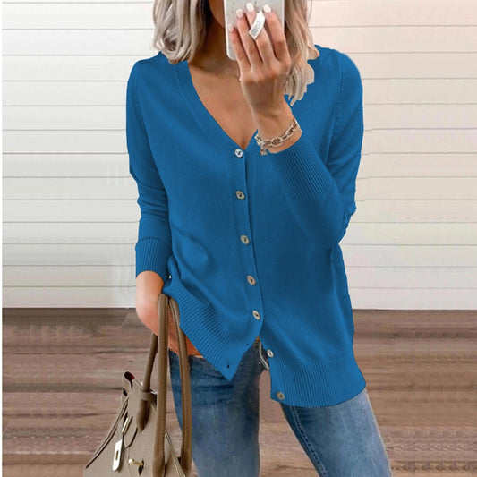 Sophia | Women's V-Neck Button-Front Long Sleeve Knit Cardigan — 1