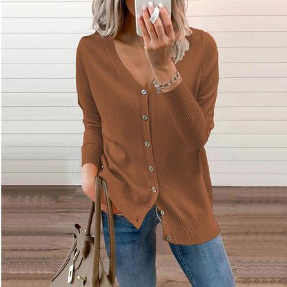 Sophia | Women's V-Neck Button-Front Long Sleeve Knit Cardigan — 3