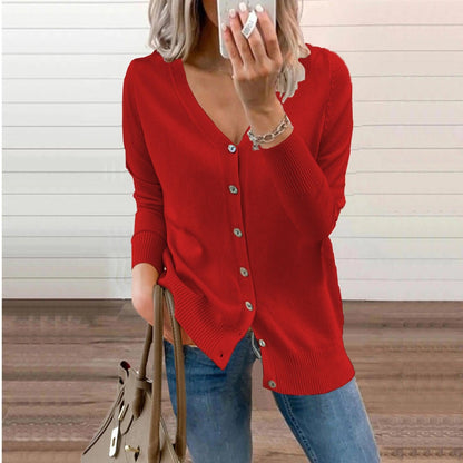 Sophia | Women's V-Neck Button-Front Long Sleeve Knit Cardigan — 6
