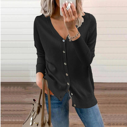 Sophia | Women's V-Neck Button-Front Long Sleeve Knit Cardigan — 7
