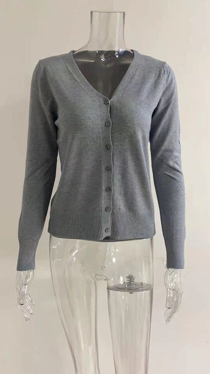 Sophia | Women's V-Neck Button-Front Long Sleeve Knit Cardigan — 9