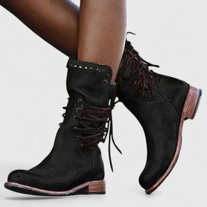 Layla | Women's Vintage Lace-Up Studded Knee High Boots Block Heel — 5
