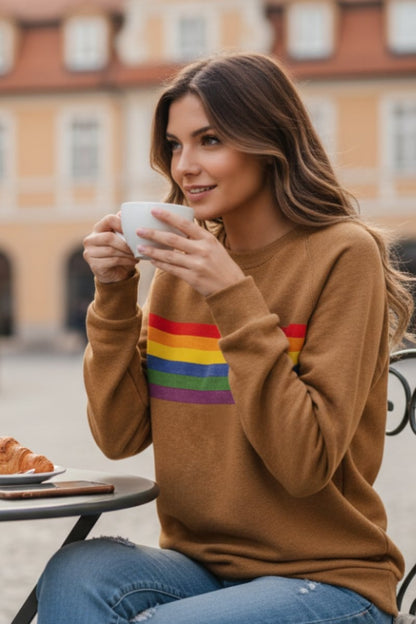Aria | Women's Vintage Rainbow-Striped Relaxed-Fit Pullover Sweatshirt — 3
