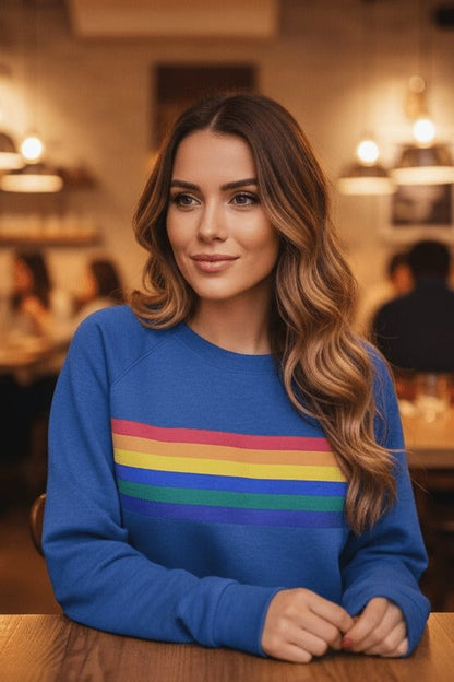 Aria | Women's Vintage Rainbow-Striped Relaxed-Fit Pullover Sweatshirt — 4