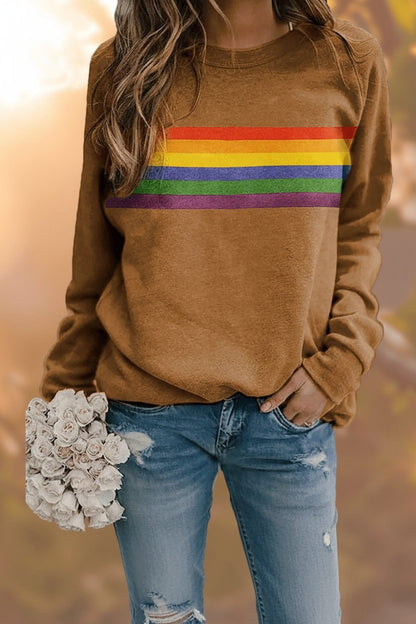 Aria | Women's Vintage Rainbow-Striped Relaxed-Fit Pullover Sweatshirt — 2