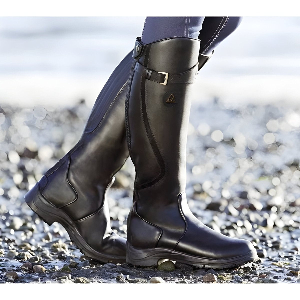 Evelyn | Bottes en cuir imperméables pour femmes, hauteur genou, avec boucle et sangle pour équitation — 2