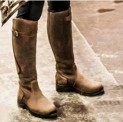 Evelyn | Bottes en cuir imperméables pour femmes, hauteur genou, avec boucle et sangle pour équitation — 3
