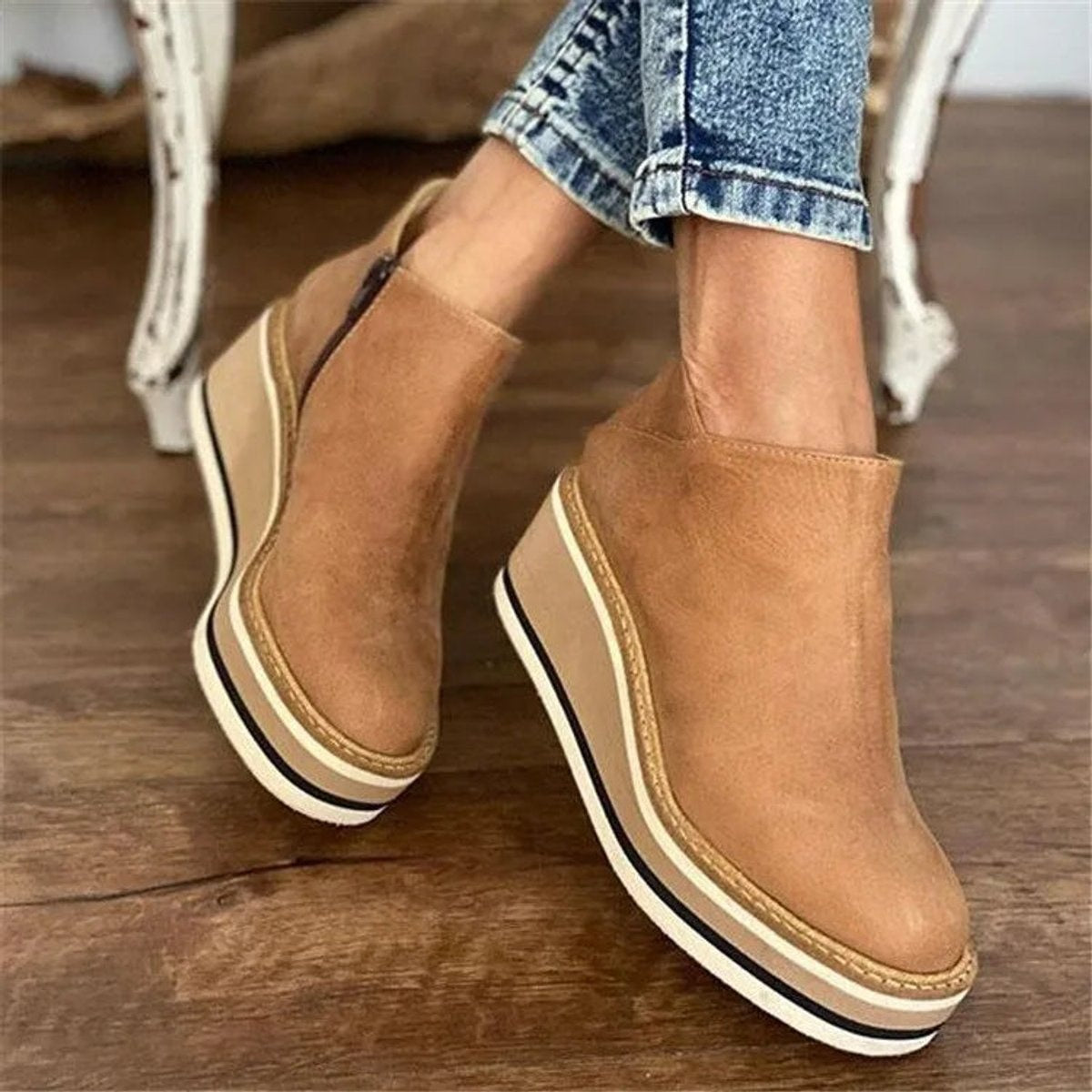 Luna | Women's Wedge Platform Zip-Up Ankle Boots Round Toe — 1