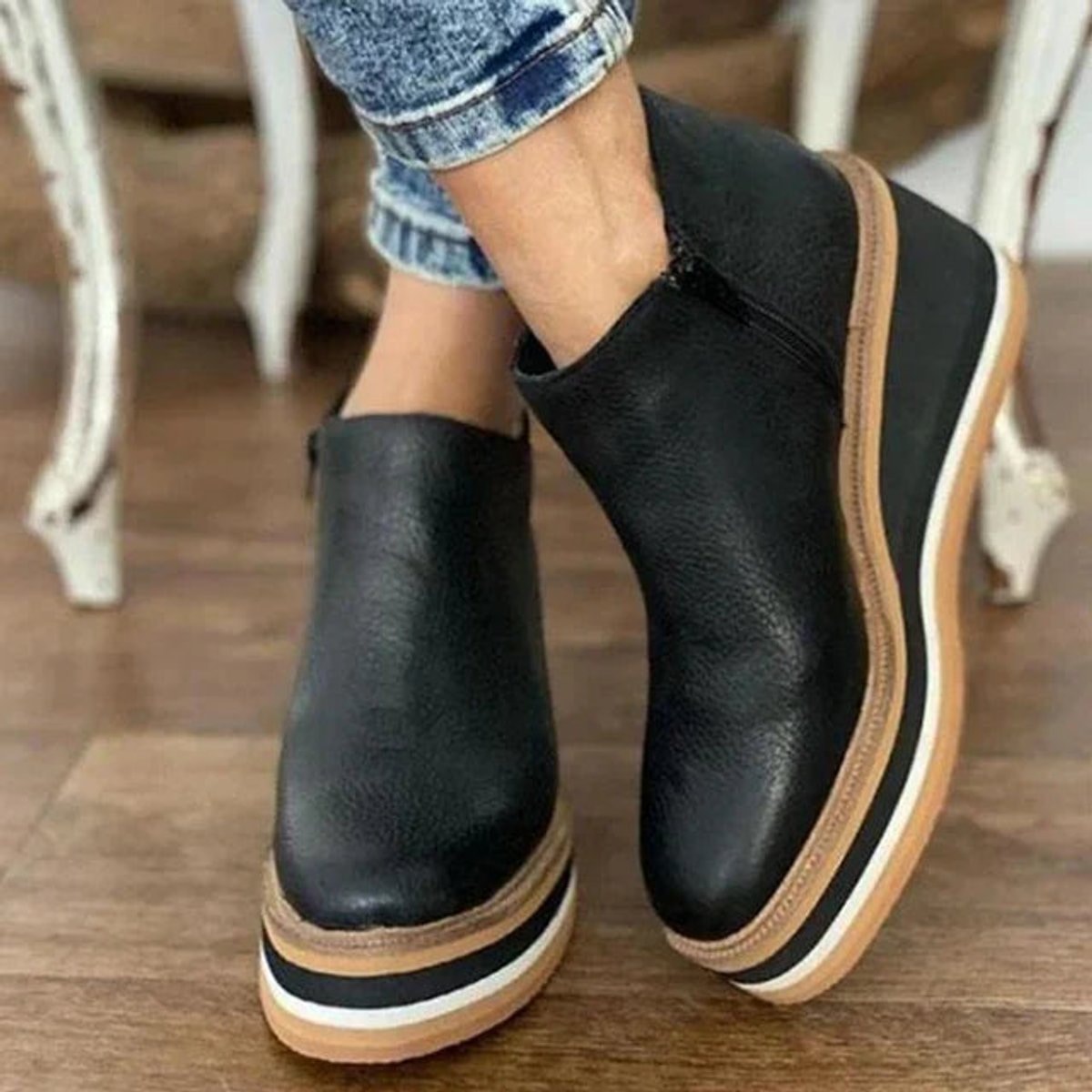 Luna | Women's Wedge Platform Zip-Up Ankle Boots Round Toe — 3