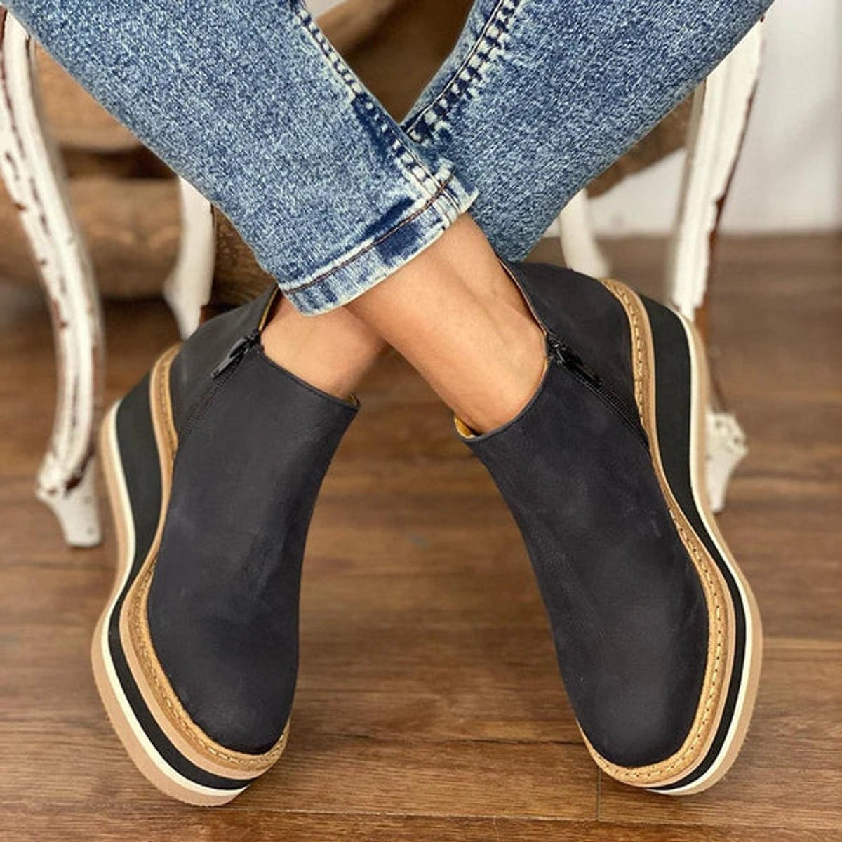 Luna | Women's Wedge Platform Zip-Up Ankle Boots Round Toe — 4