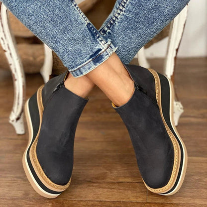 Luna | Women's Wedge Platform Zip-Up Ankle Boots Round Toe — 4