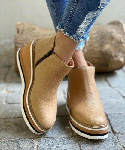 Luna | Women's Wedge Platform Zip-Up Ankle Boots Round Toe — 5