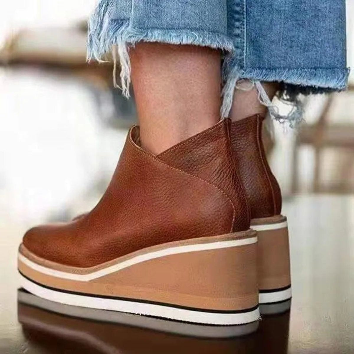 Luna | Women's Wedge Platform Zip-Up Ankle Boots Round Toe — 7
