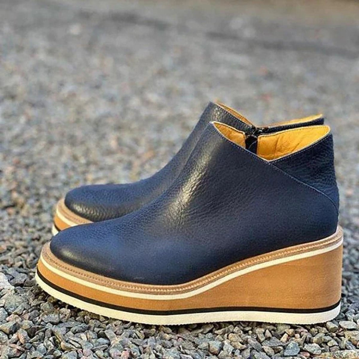 Luna | Women's Wedge Platform Zip-Up Ankle Boots Round Toe — 8