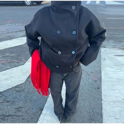 Manteau élégant femmes mélange de laine avec boutons – Vêtement d'hiver à col montant — 2
